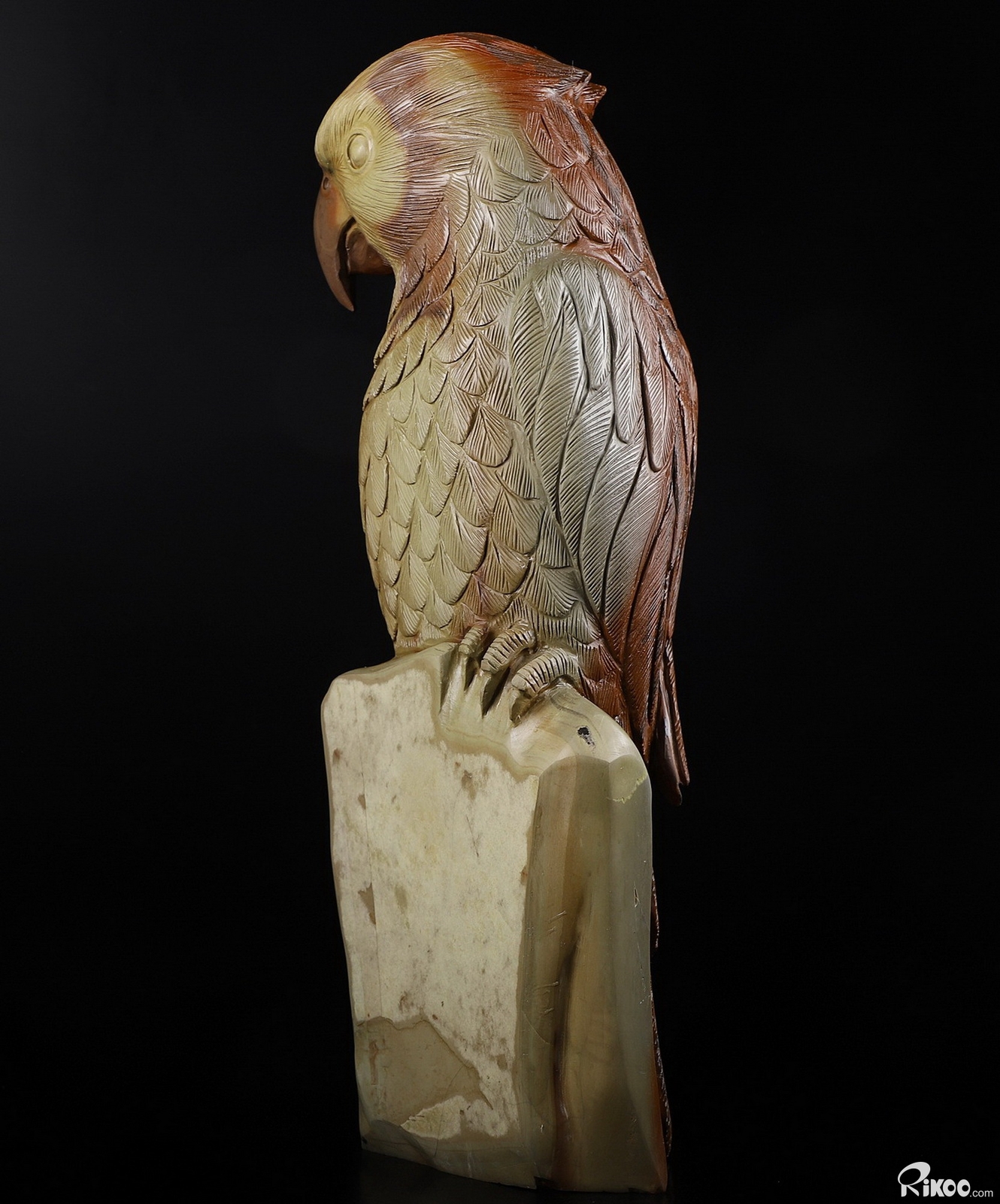 Giant 12.0″ Australian Print Stone Carved Crystal Parrot Cockatoo Bird