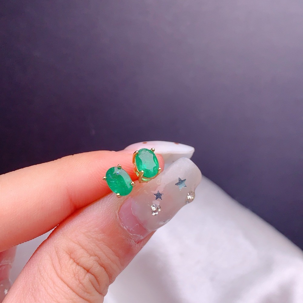 high quality emerald Stud Earrings Gemstone S925 Silver Plated 18K Gold Jewelry