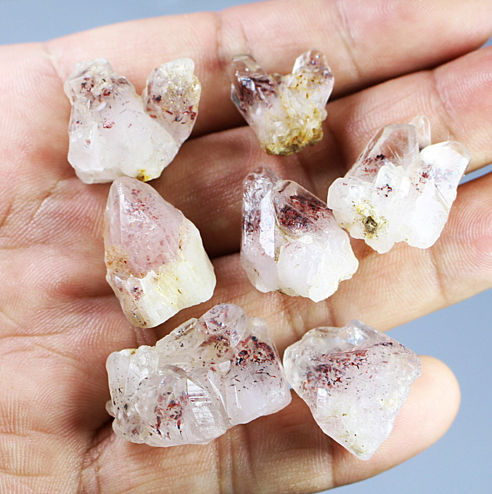 7pcs Natural Red Strawberry Pyramid Quartz Crystal Stone Point Mineral Specimen