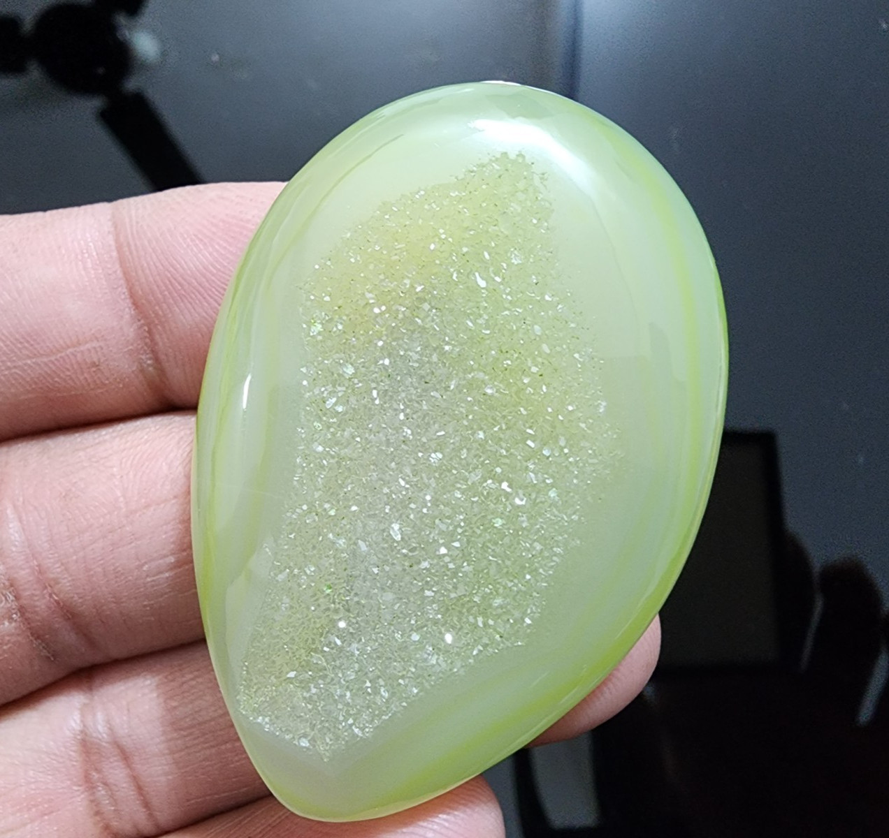 Natural 140ct Pear Window Druzy Agate Crystal Cabochon Loose Gemstone For Jewelr