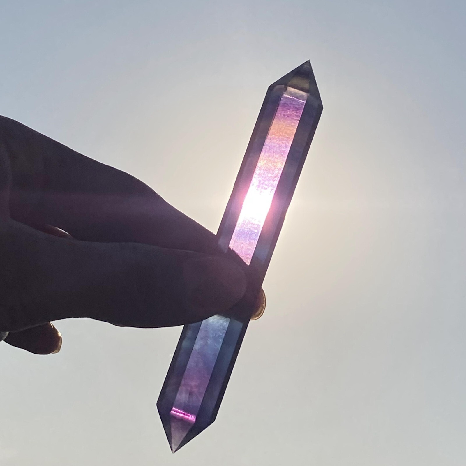1pc Natural Rainbow fluorite obelisk gem quartz crystal wand point healing 35g+