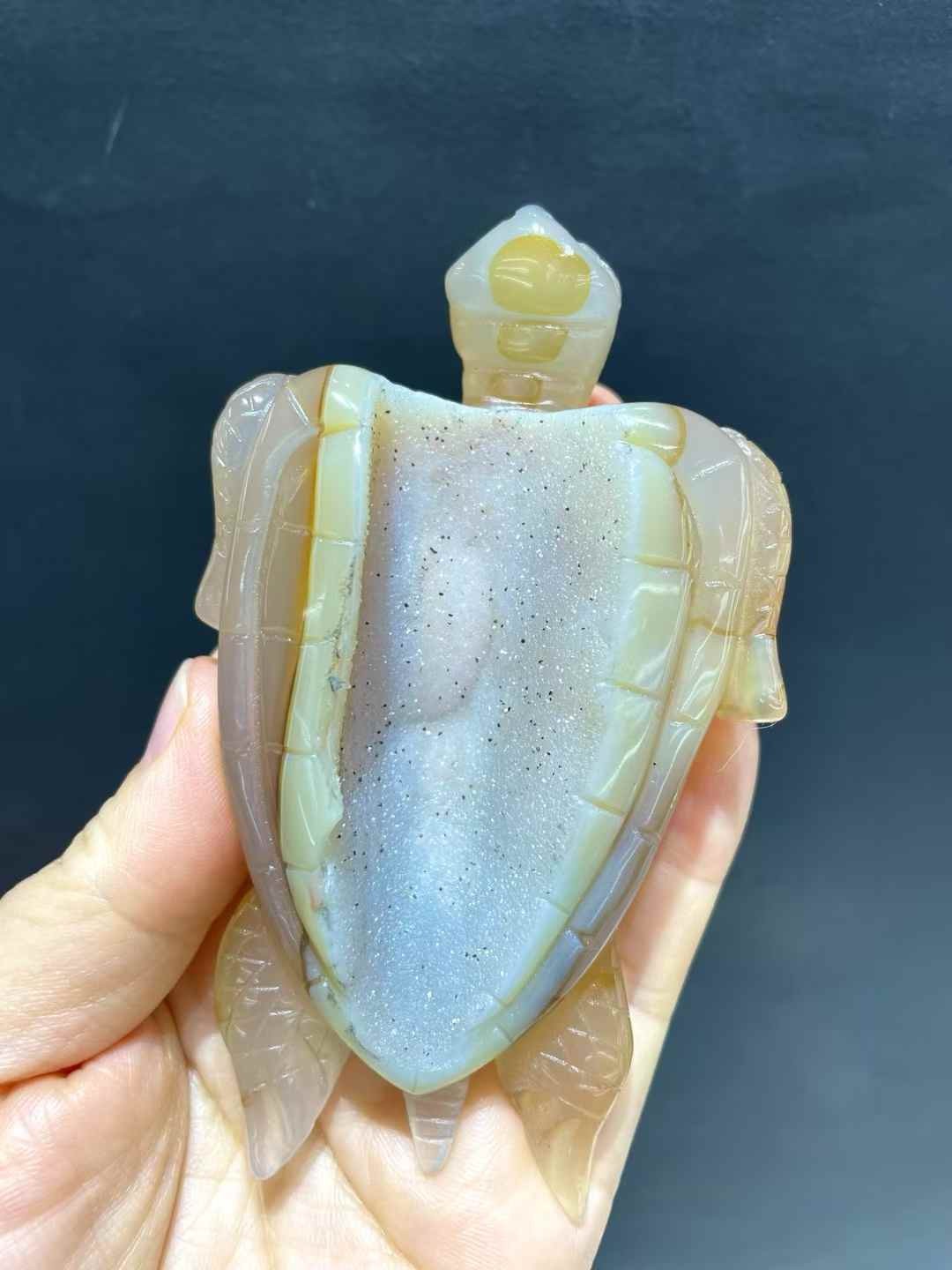 1pc Natural Geode Agate Quartz Carved Sea turtle Crystal Skull Reiki Decor Gift