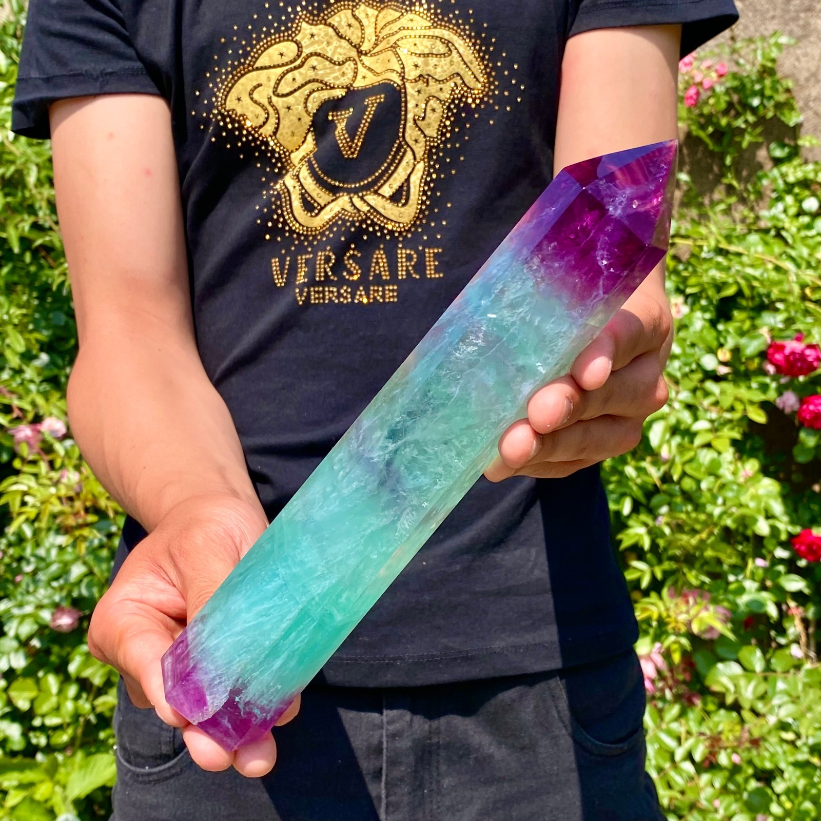 2LB Natural Rainbow Fluorite Quartz Healing Stone Crystal Point Wand Obelisk
