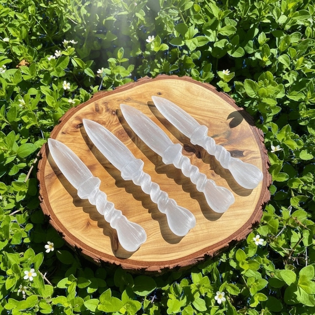 XL Selenite Dagger Wand – Reiki Energy Cleansing Crystal Sword Knife Display
