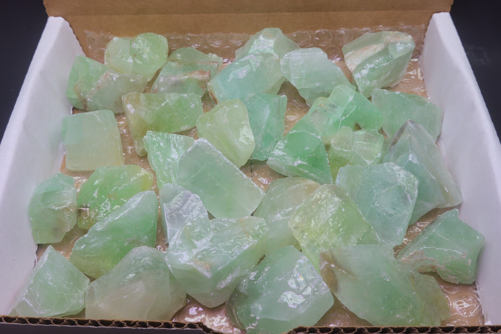 Green Calcite Box 1 Lb Bright Green Natural Crystal Chunks Mineral Specimens