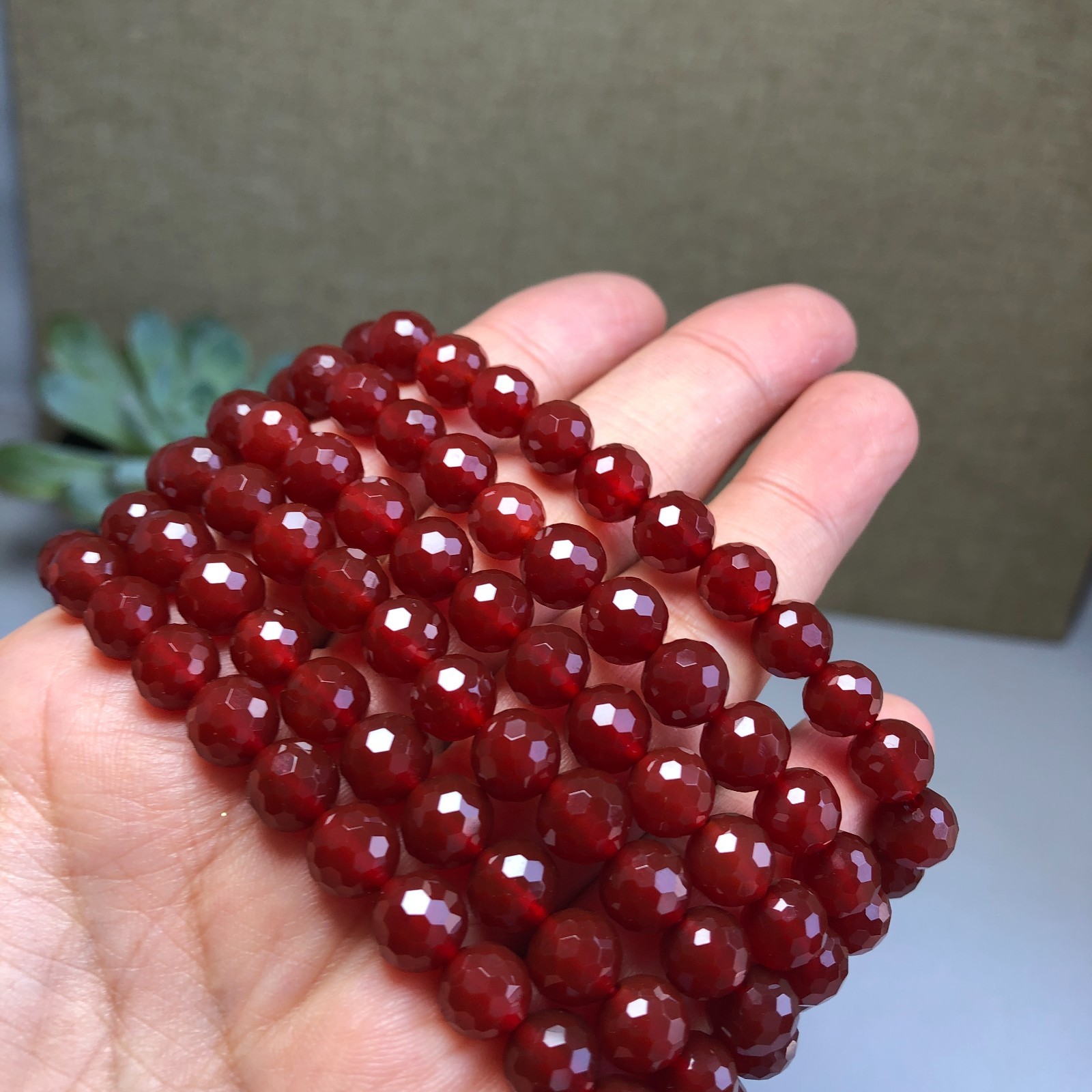 5Pcs Wholesal Natural red agate bracelets Crystal ball sphere facet 8mm