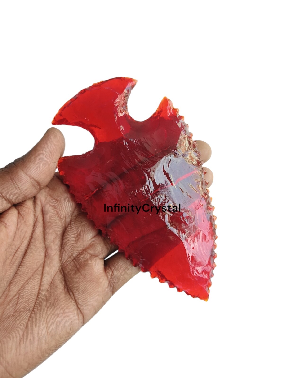 5.5–6” Red Carnelian Arrowhead,Rare Sharp Point Crystal Glass,Handcrafted blade.