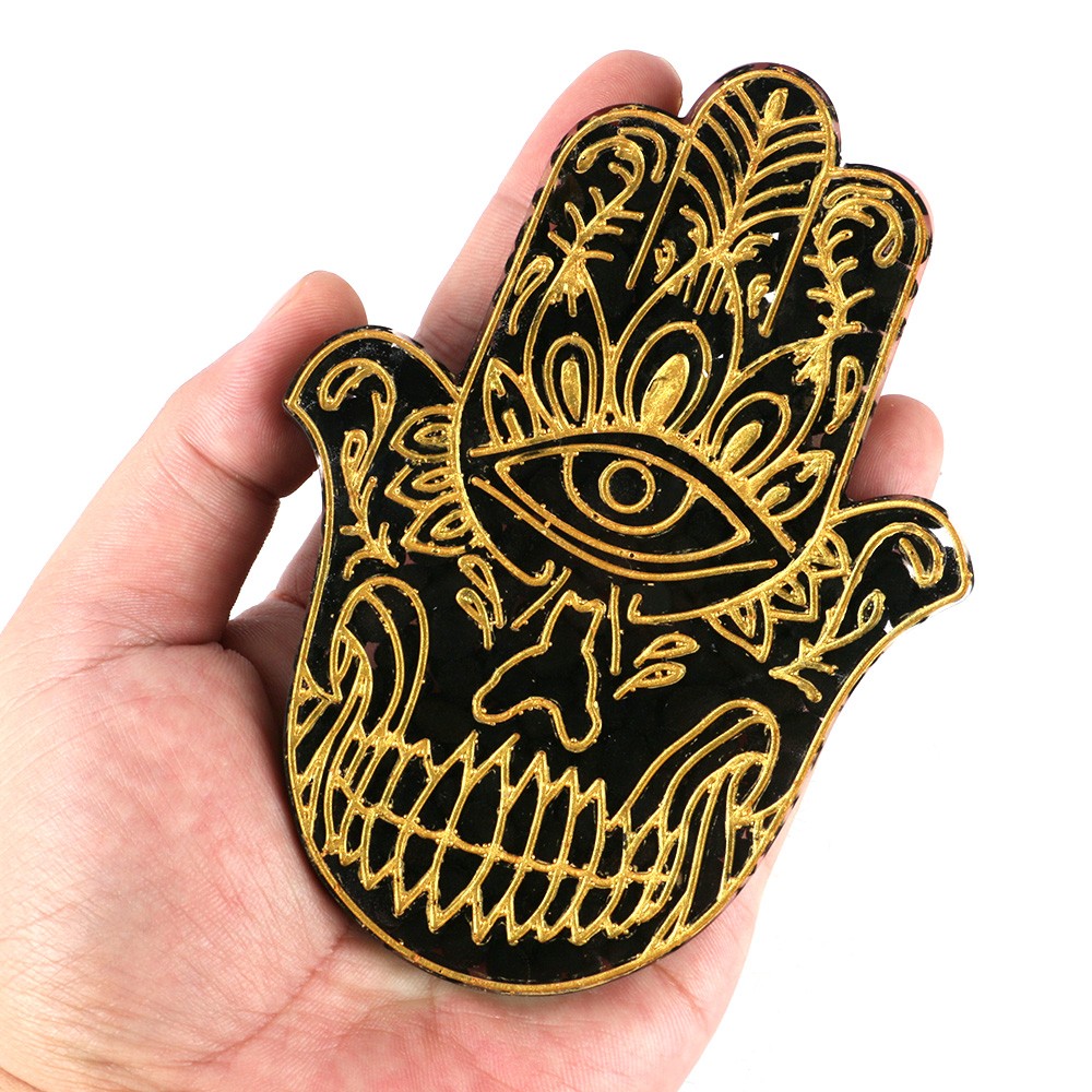 Shungite Orgone Hamsa Fatima Hand Devil Eye Crystal Stone EMF Protection Energy