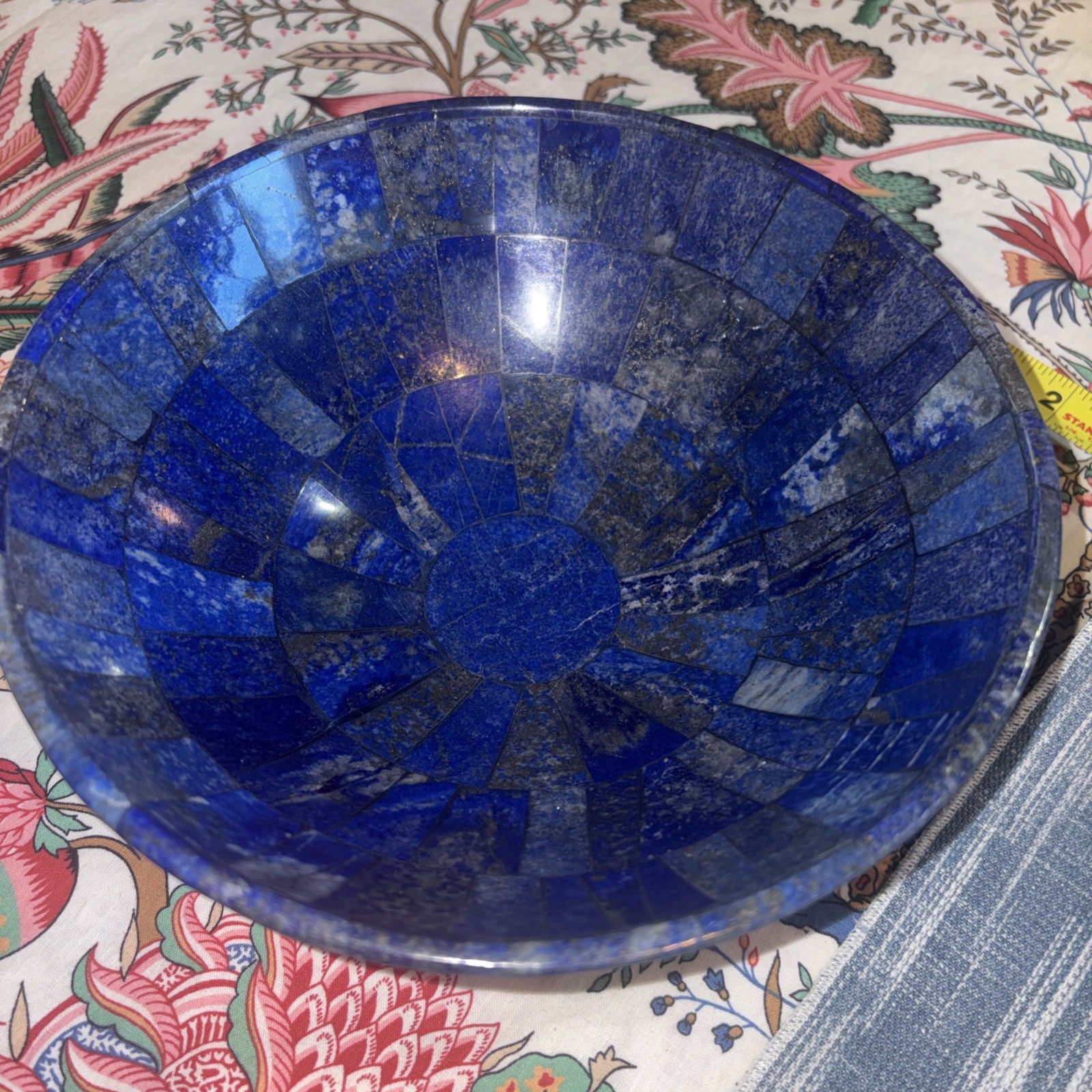 8” Handcrafted Natural Lapis Lazuli Mosaic Bowl Deep Royal Blue Gemstone Dish 20