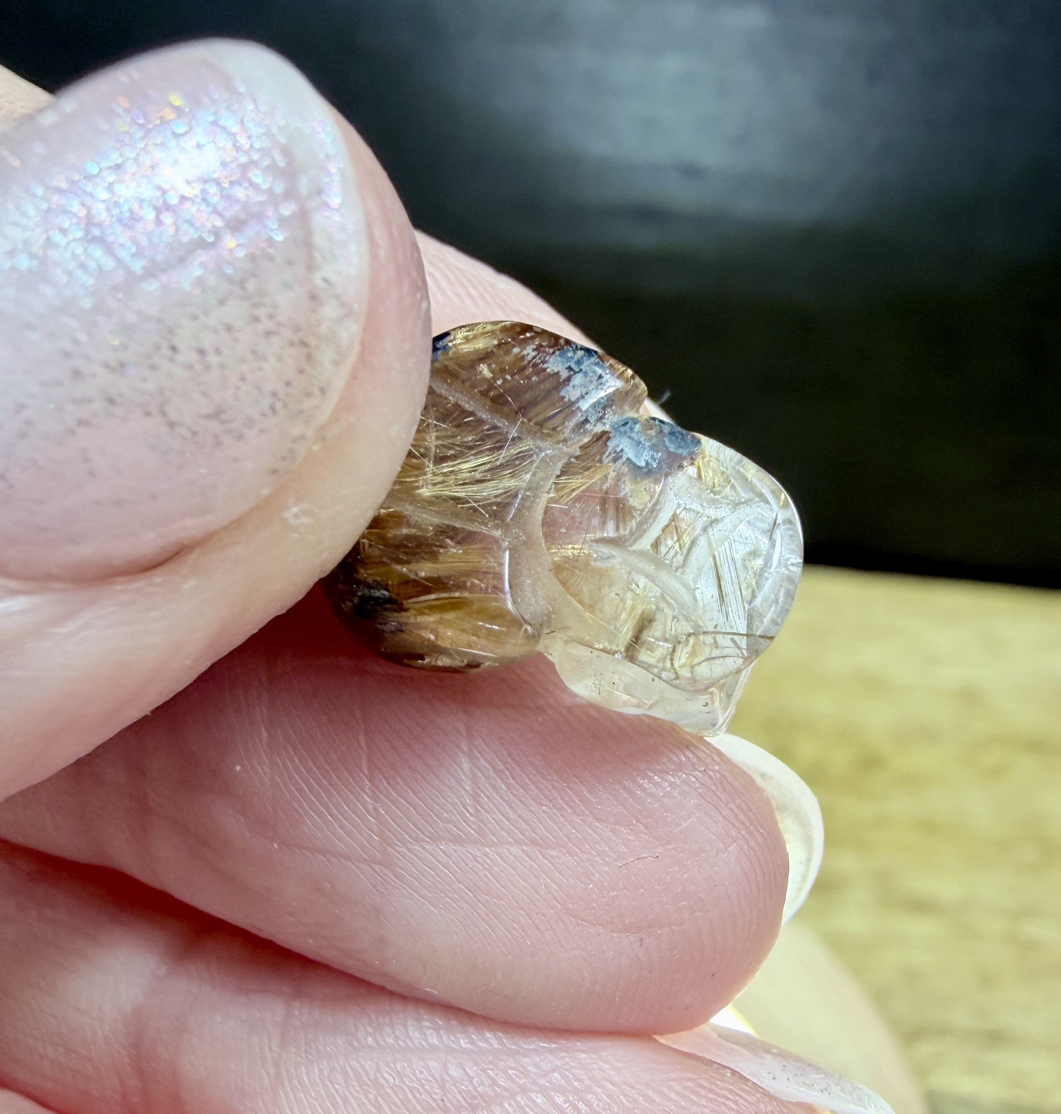 Crystal Golden Rutile Quartz Tiny Pixiu Carving Chinese Feng shui collect Mini
