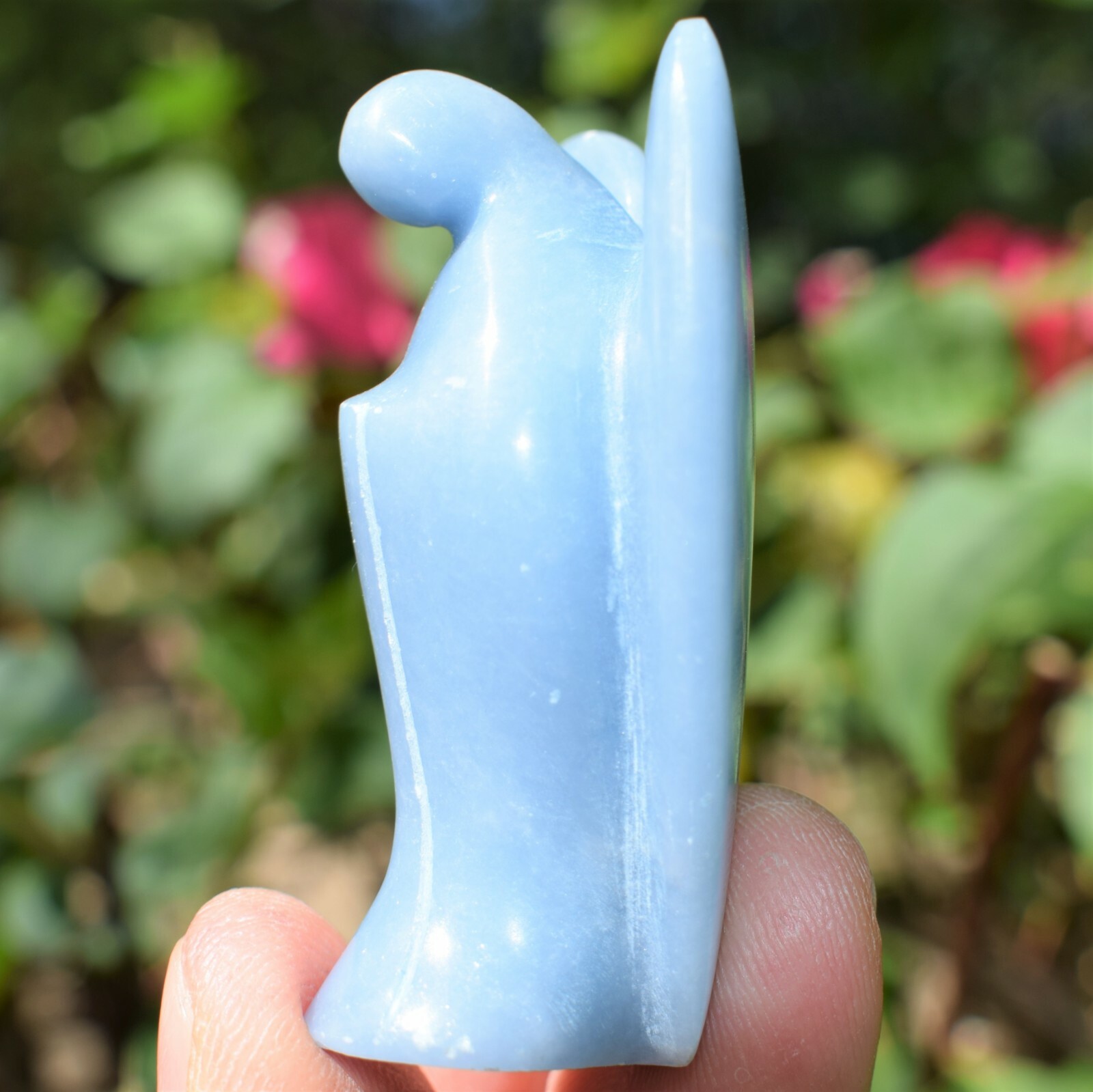 CHARGED Angelite Crystal Hand-Carved Angel Peaceful Energy! + Selenite Charger