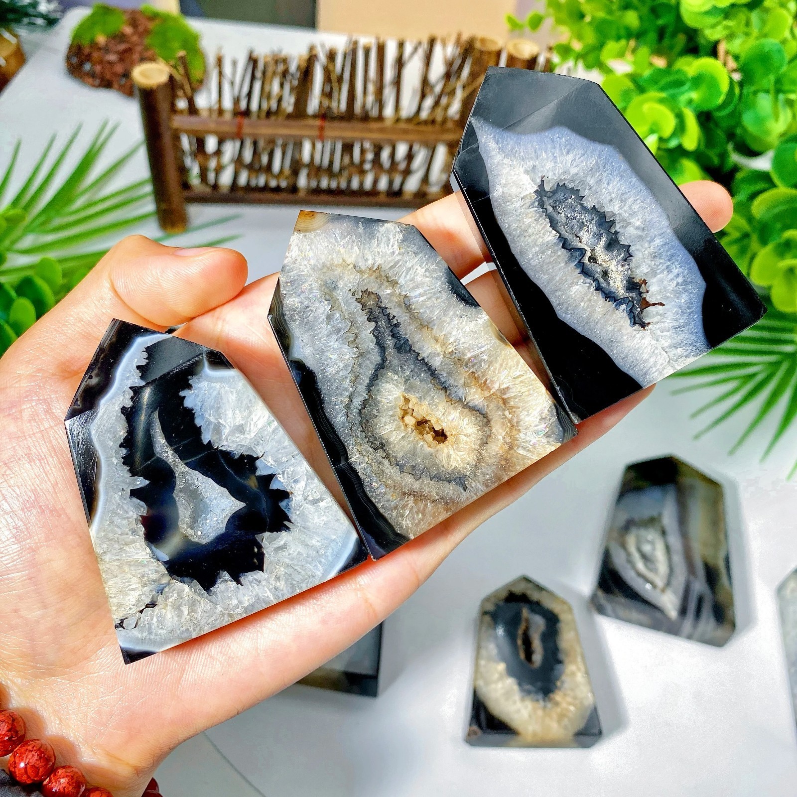 Black Sardonyx Geode Agate Crystal Point Natural Home Decor Holiday Birthday Gif