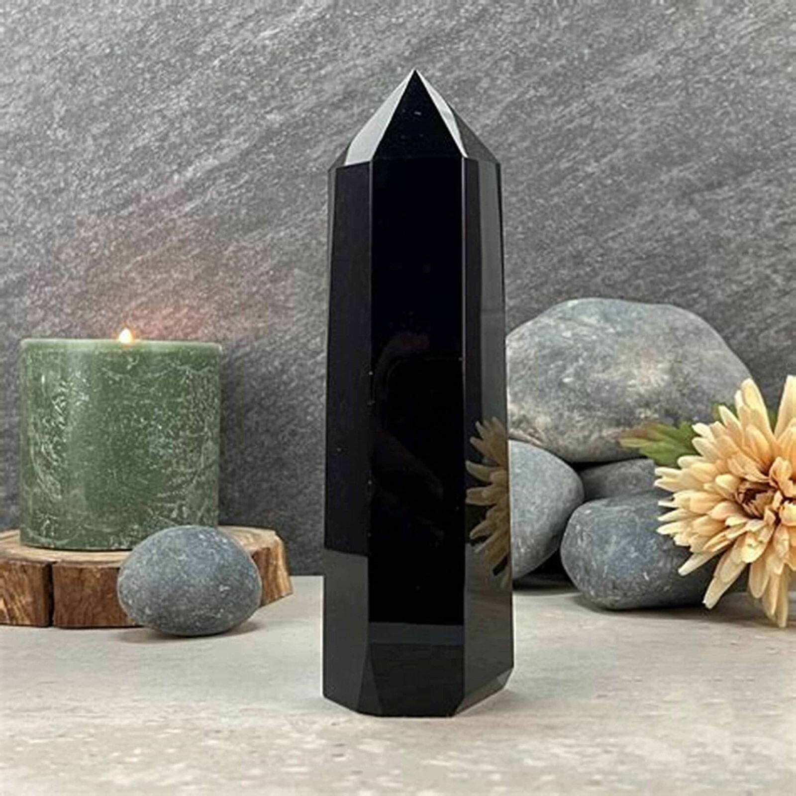 Natural Black Obsidian Tower Point Crystal Wand Obelisk Stone Mineral Specimens