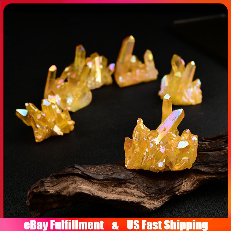 50g Natural Yellow Aura Titanium Gemstone Quartz Crystal Cluster VUG Specimens