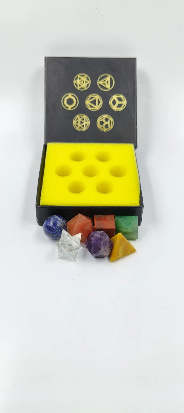 7 Chakra Platonic Solids Set Sacred Geometry Crystals Polished Reiki Kit