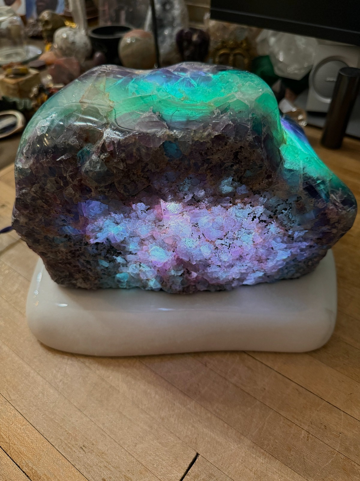 Fluorite Crystal Gemstone Multi Colored Natural Geode Table Lamp Specimen 007