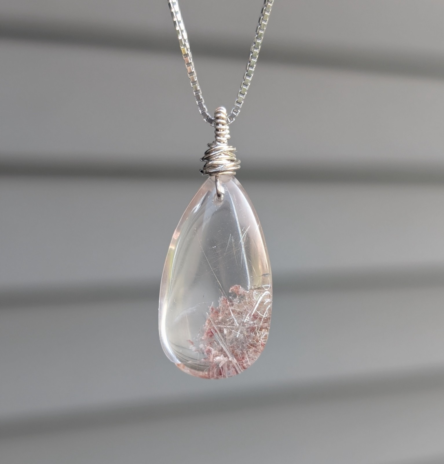 Garden Quartz Necklace 24″ Garden Quartz Rutile Pendant Gemstone Chakra