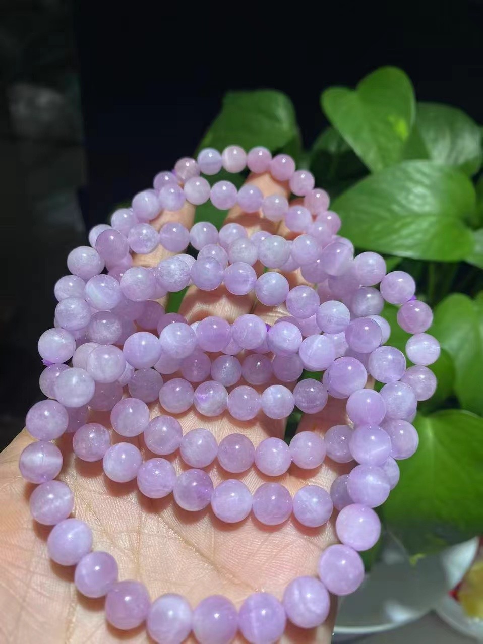 7mm Natural Purple Kunzite Crystal Round Cat’s Eye Beads Bracelet 1pc