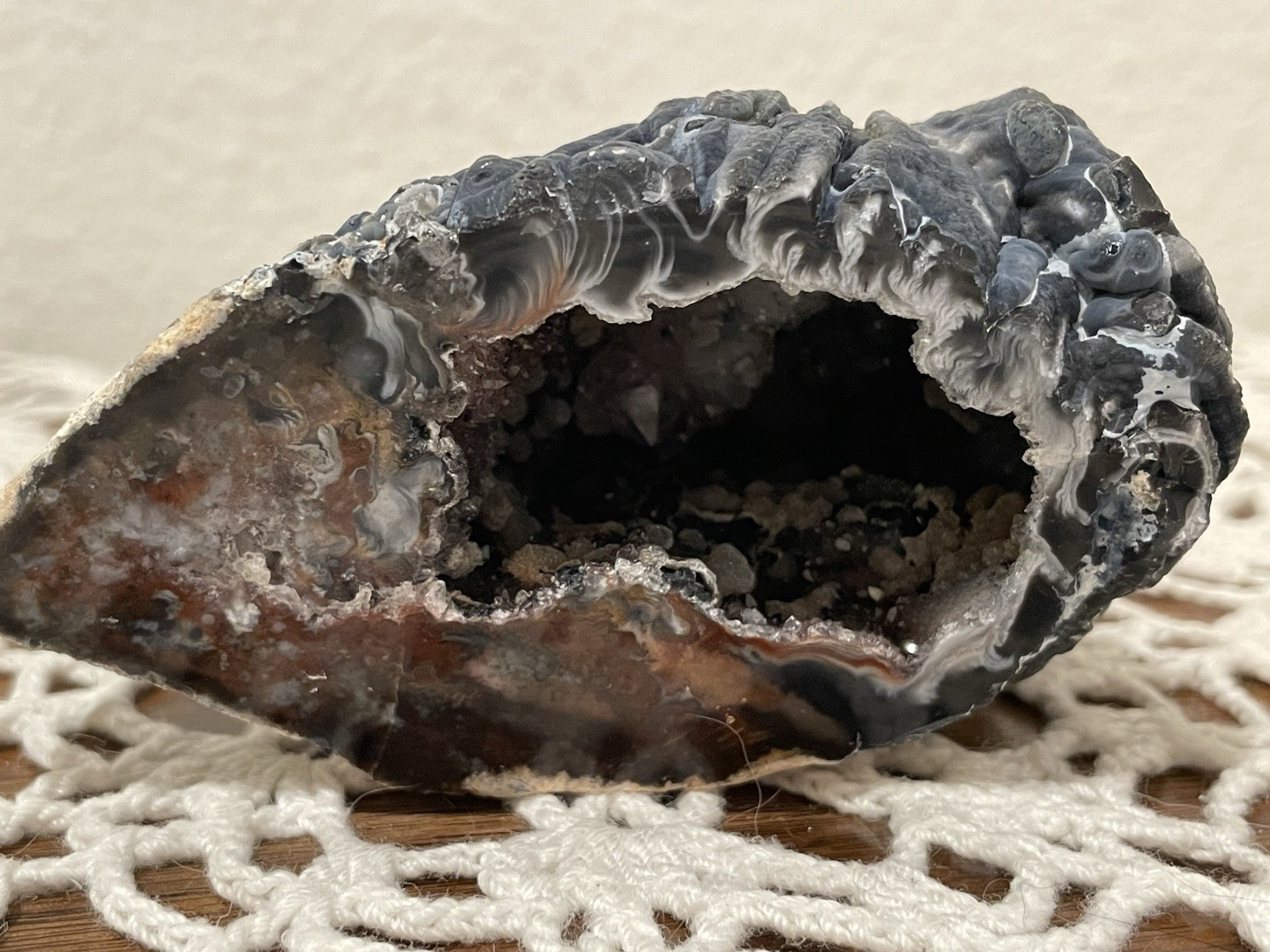 Beautiful Black and Brown Crystal Geode 4 X 2 Inch