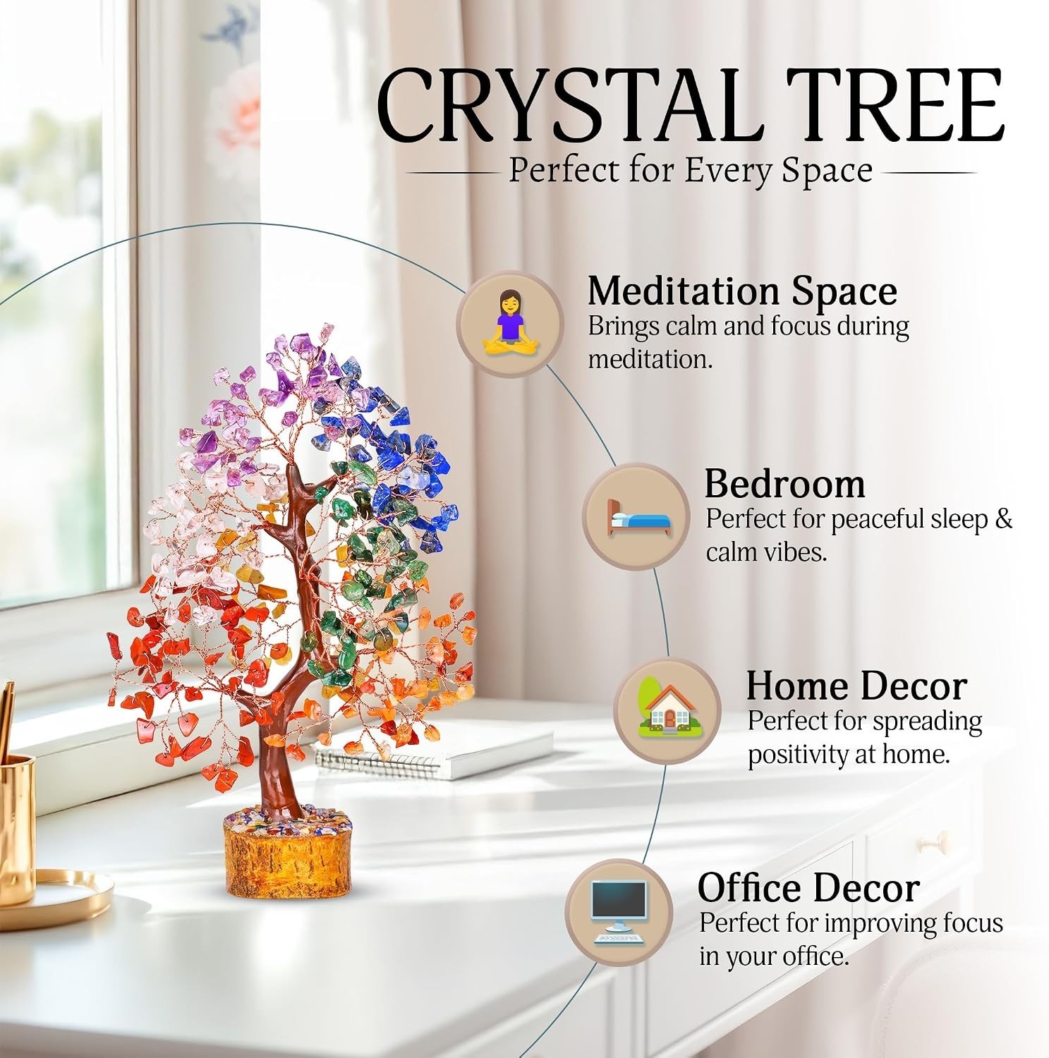Handmade Seven Chakra Crystal Tree – Elegant Feng Shui Decor & Healing Gift 10in