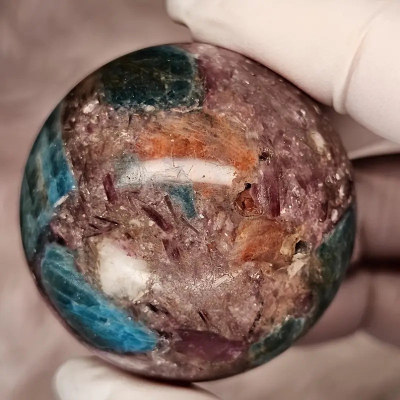 1pc Rare Crystal Sphere – Lepidolite, Blue Apatite & Arusha Sunstone, Unscented