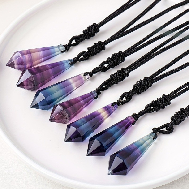 Colorful Fluorite Cone Pendulum Pendant Crystal Amethyst Fluorite Necklace