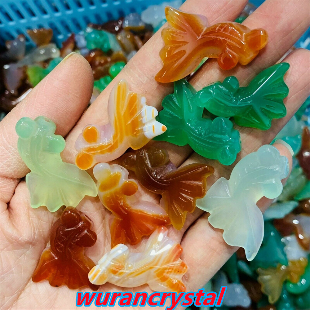 10pcs Natural agate goldfish skull hand-carved pendant Quartz crystal healing