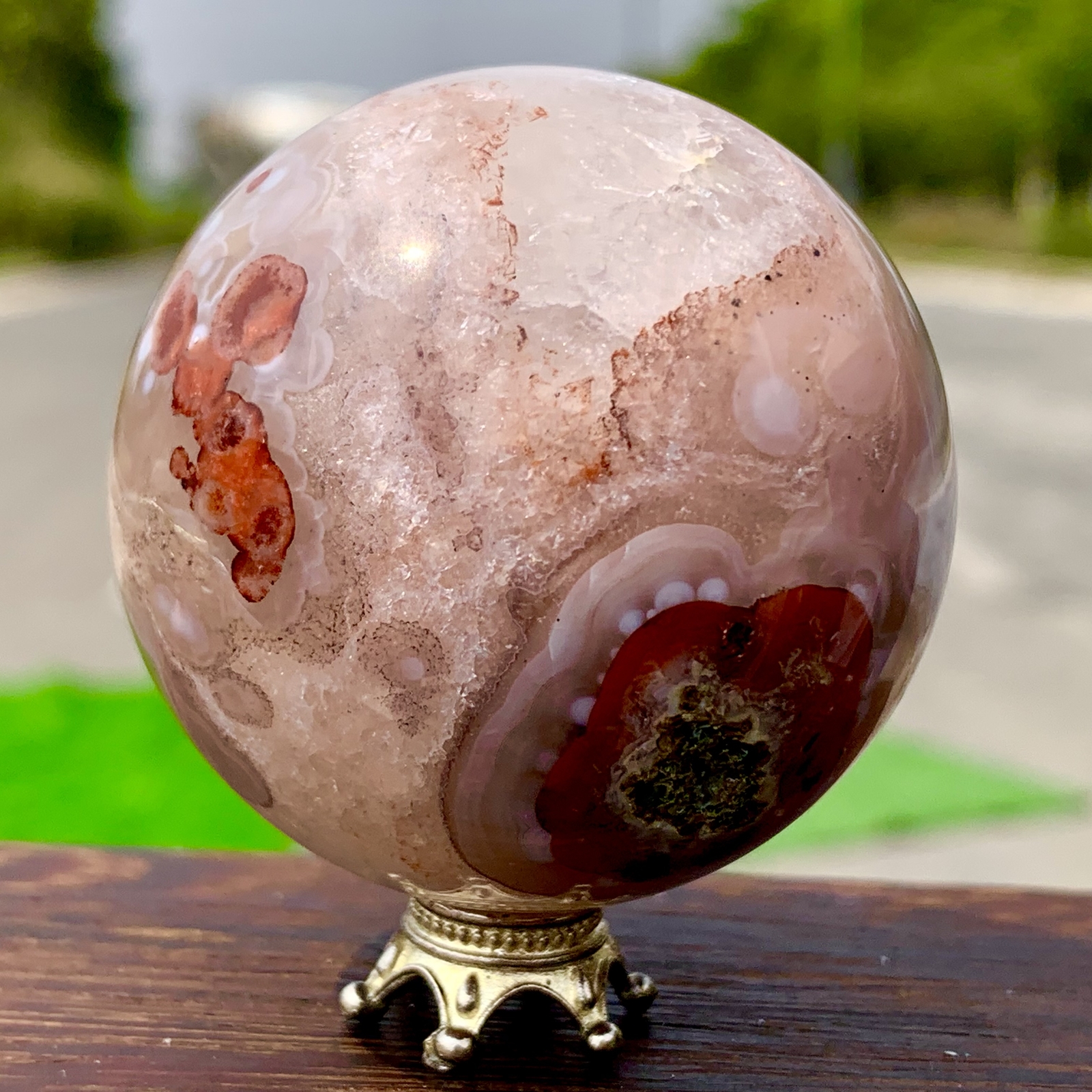 164GNatural Silk agate Sphere Quartz crystals Balls Reiki Healing Gem