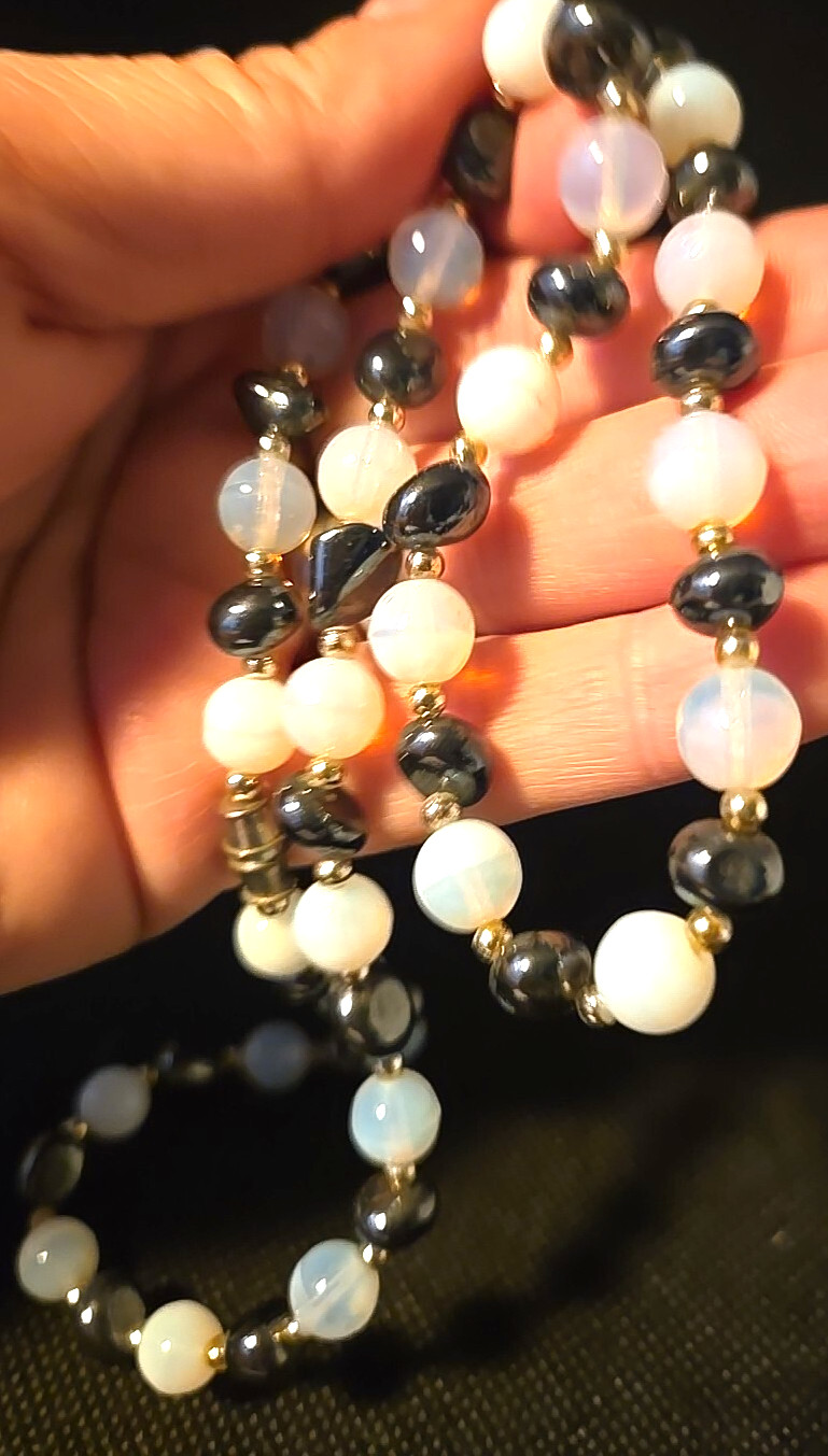 Hematite Opalite Beaded Bracelet Crystal Healing Fashion Jewelry Gift Energy