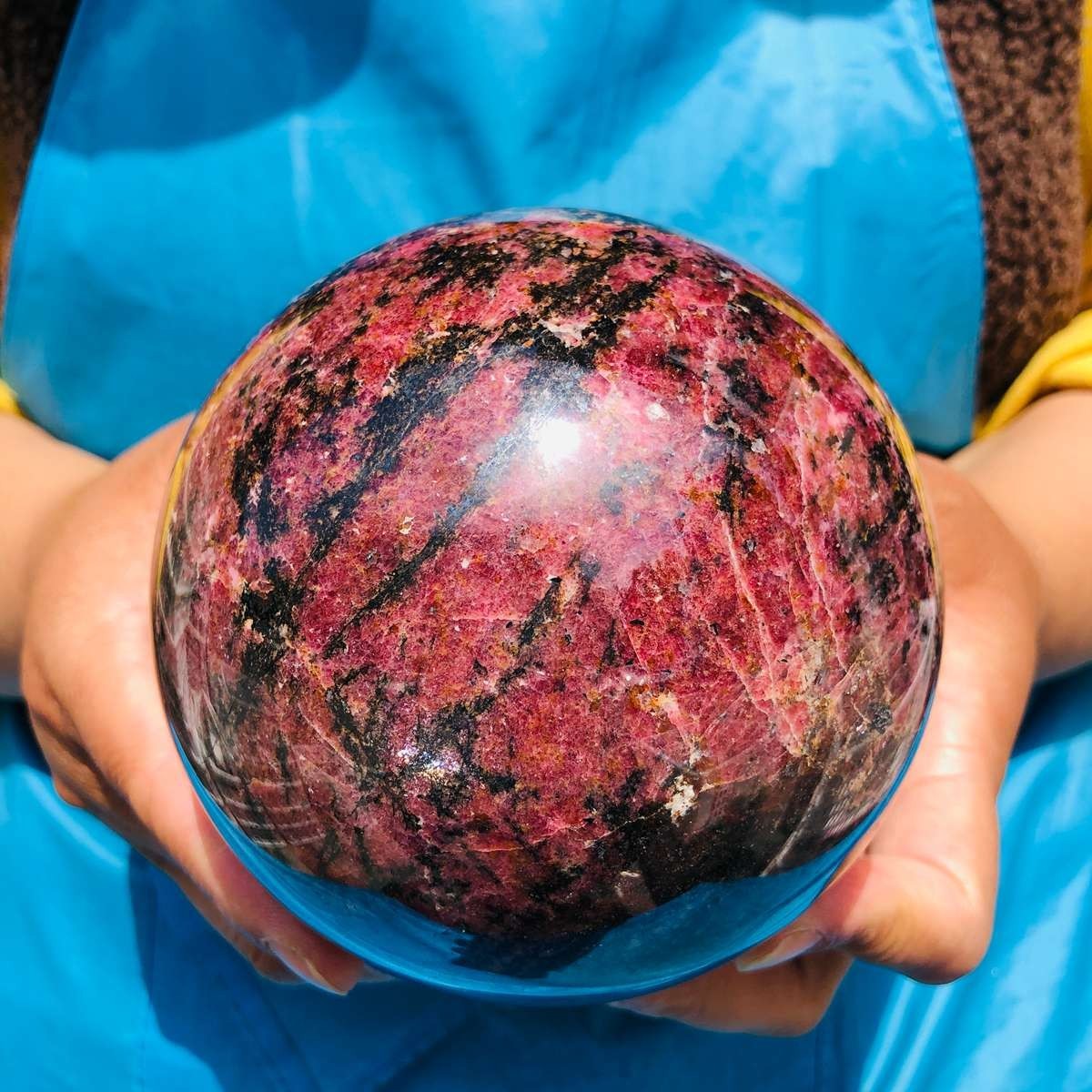 5.98 LB Natural Rhodonite Crystal Sphere Pink Black Healing Gem Stone 4771
