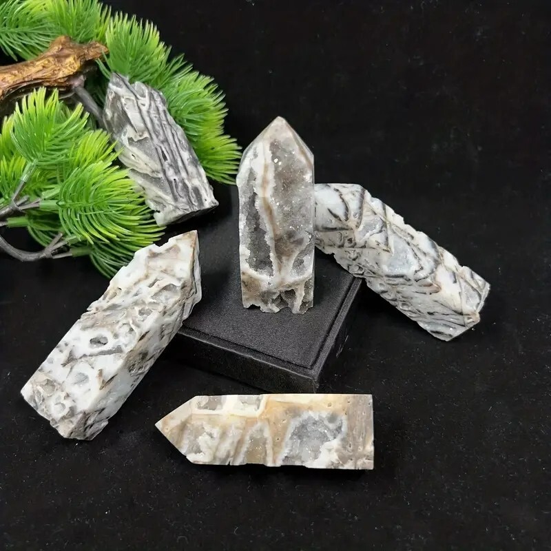 Natural Sphalerite Druzy Chalcedony Healing Crystal Tower Wand Reiki Obelisk