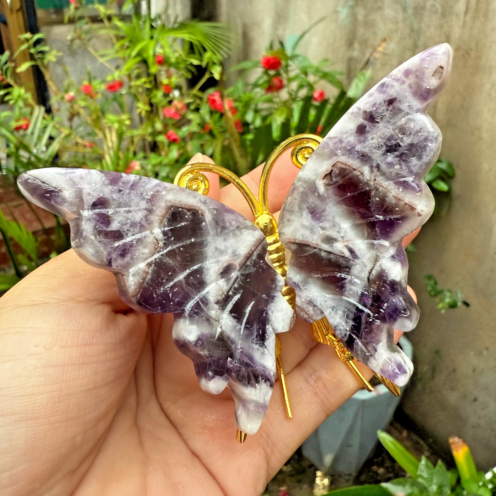 3.6″ Natural Dream Amethyst Carved Butterfly Reiki Crystal Skull Decor gift 1PC