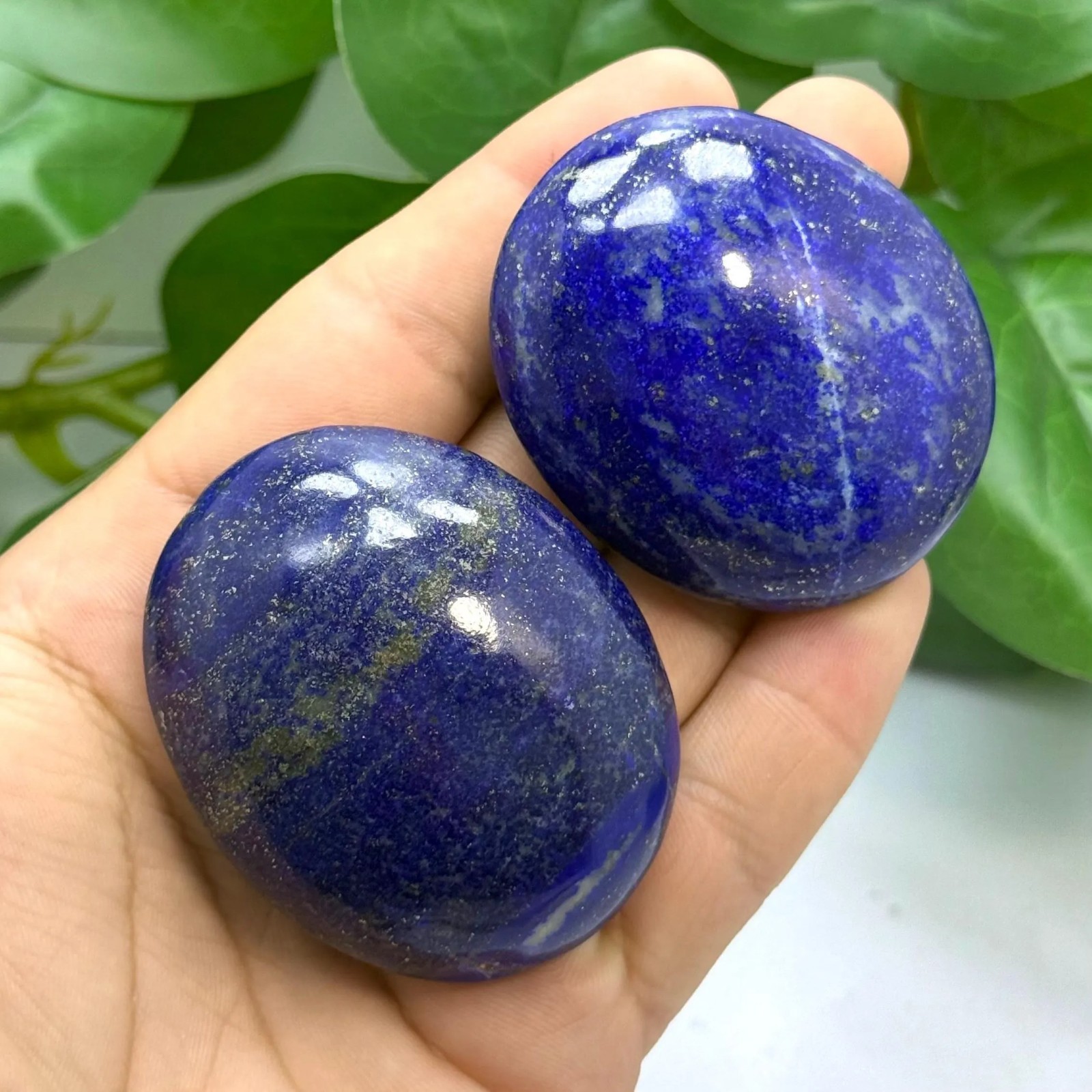 2 Pcs Polished Lapis Lazuli Palm Stones, Afghanistan Origin, Blue Crystal Healin