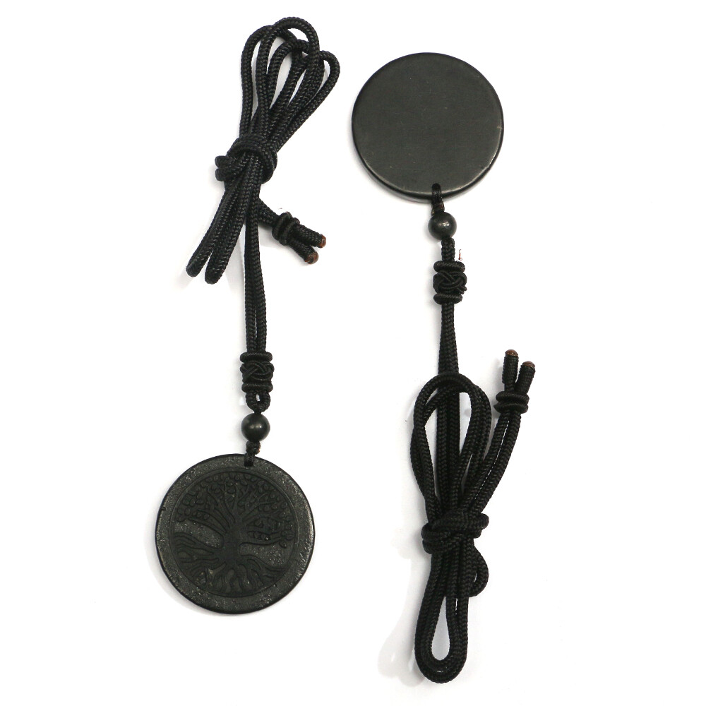 Round Triangle Shungite Stones Crystal Necklace Rope Pendant Protection EMF Gift