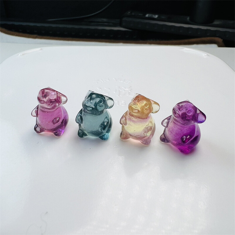 5pcs Random Natural Fluorite Crystal Mini Carved Mouse Skull Quartz Reiki Gift