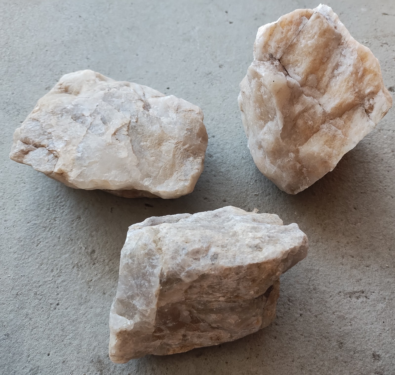 LARGE NATURAL ROUGH WHITE QUARTZ DISPLAY, GARDEN, ETC. PIECES, OVER 5LB LOT OF 3