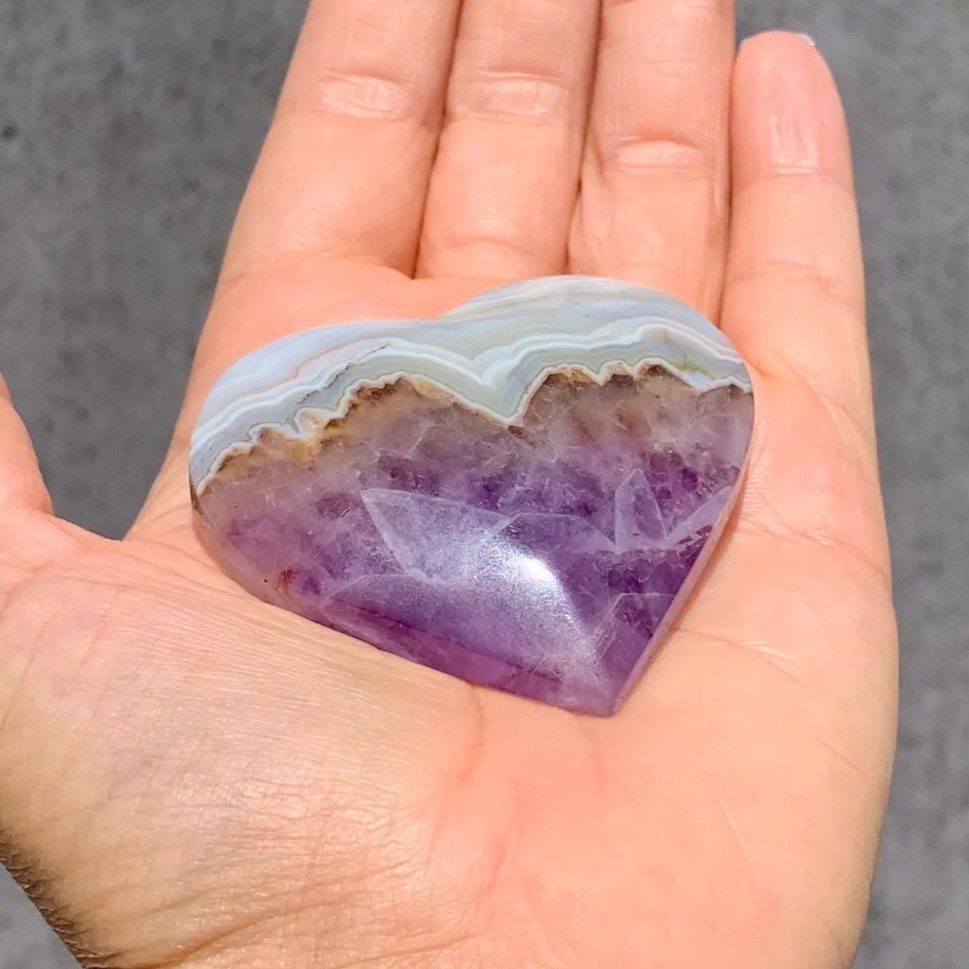 Large 2″~3″ Heart Amethyst Lace Agate Tumbled Stone Healing Pocket Palm Stone