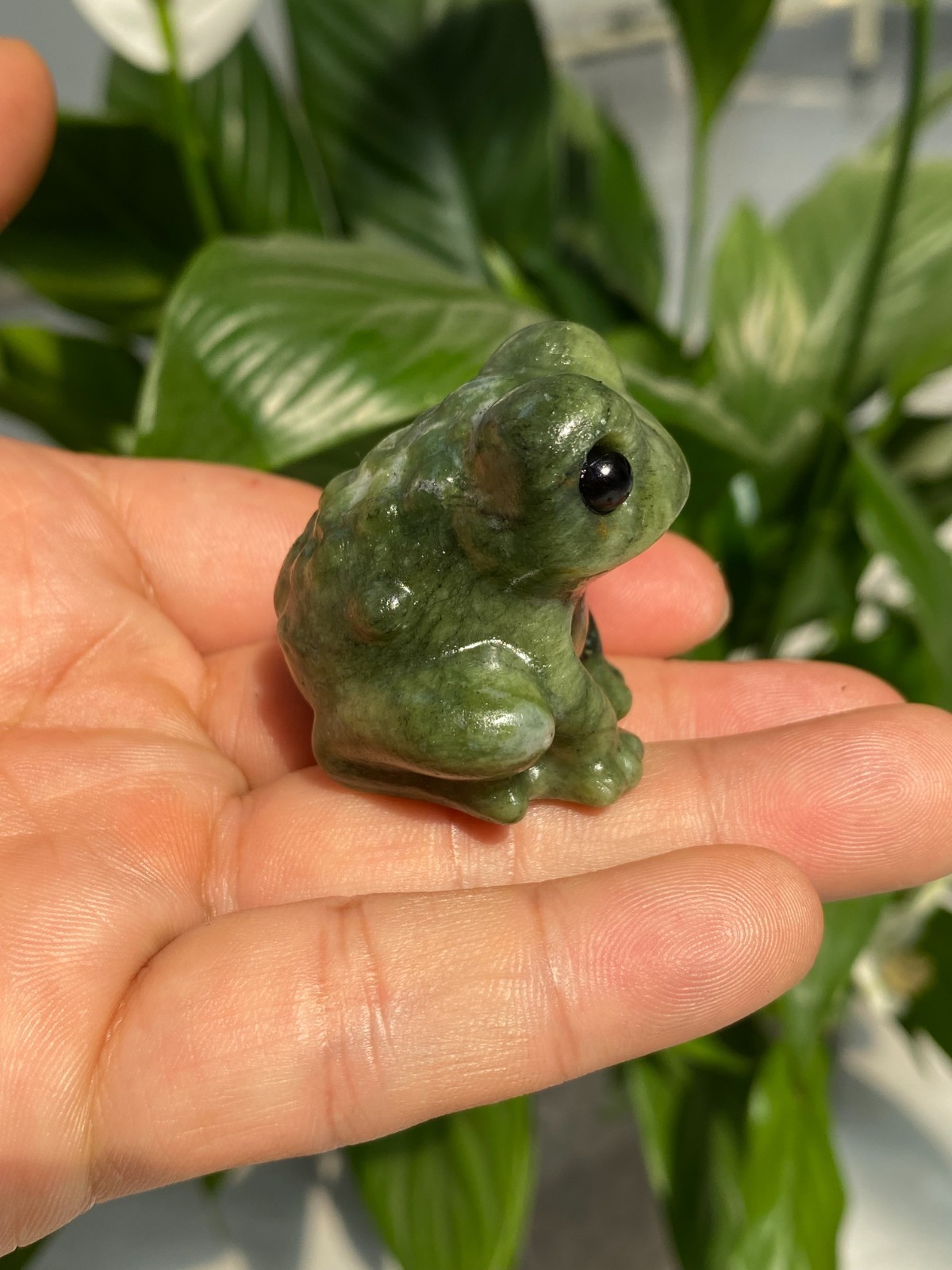 1pc Natural Green Jade Quartz Carved Crystal Frog skull reiki heal gift Decor