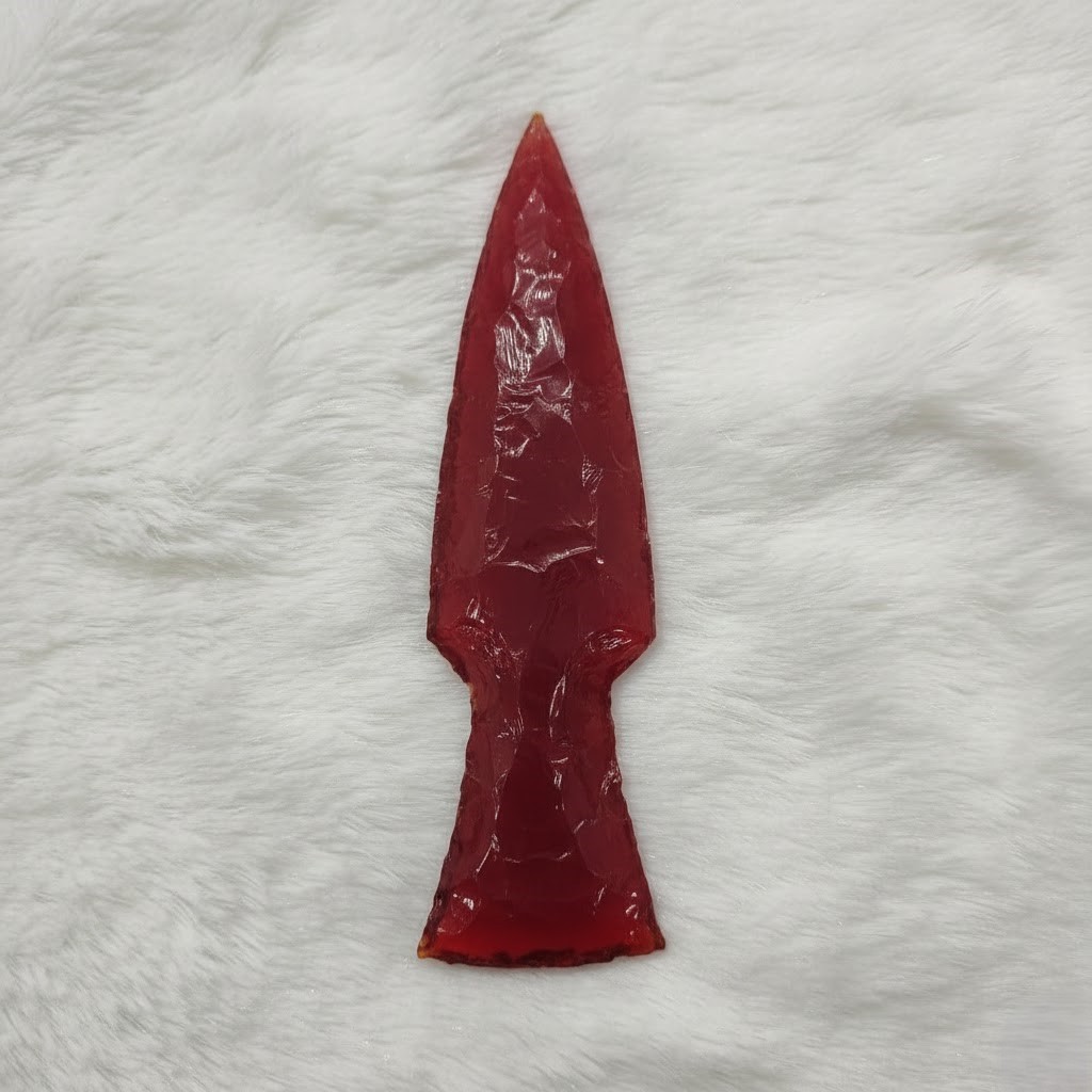 Red Obsidian Knife Handmade Volcanic Glass Dagger, Primitive Flint Knapped Blade