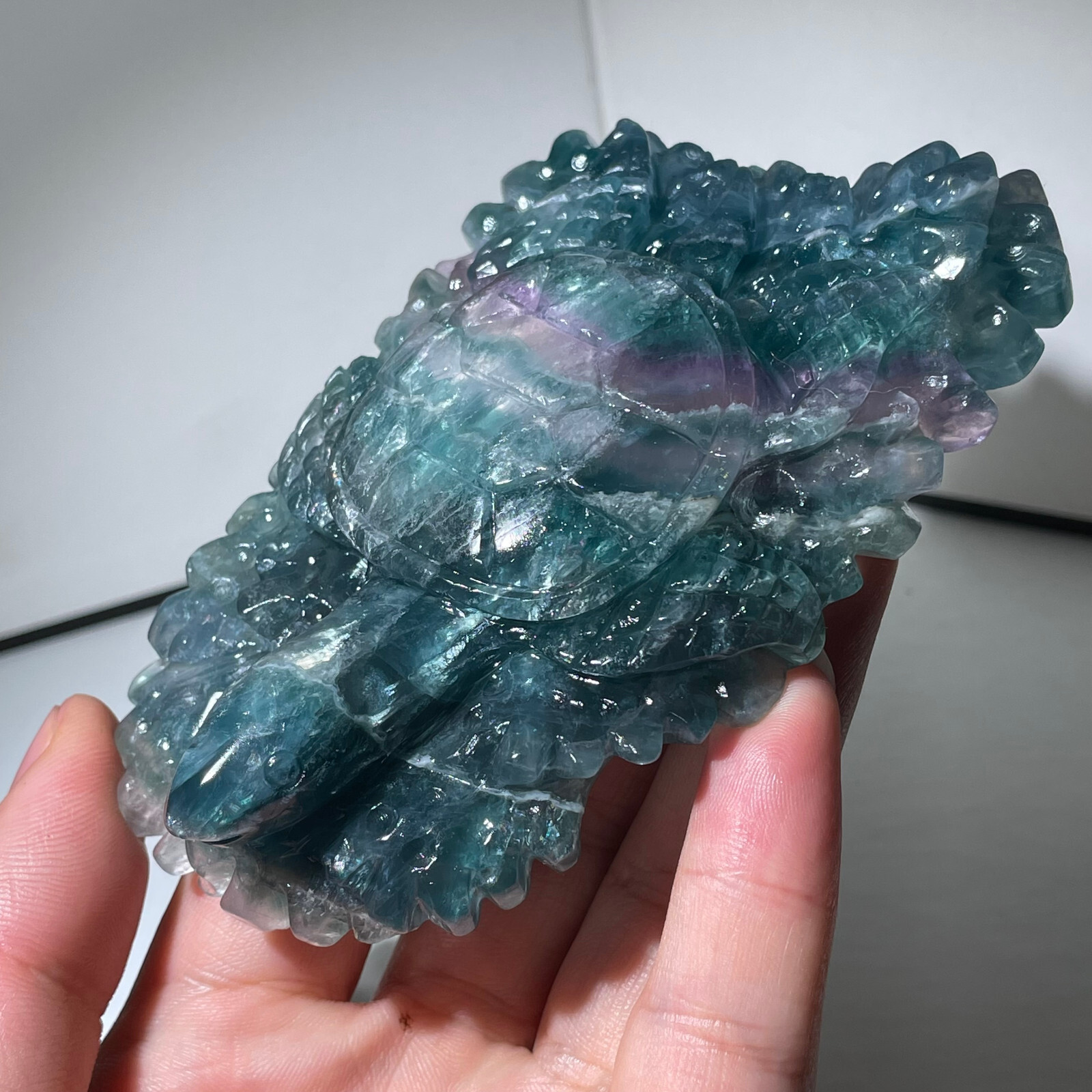 280g Natural Color fluorite Quartz Crystal sea turtle Skull Reiki Healing Gift