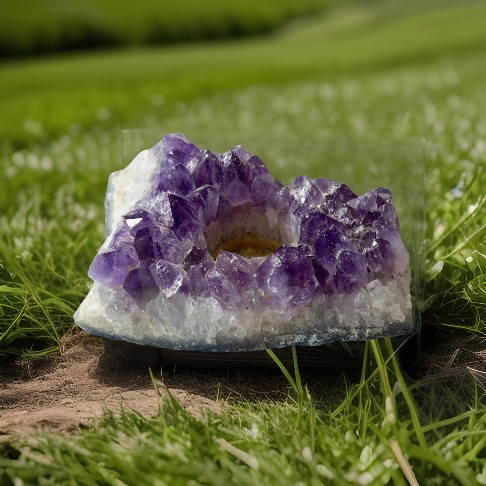 Natural Amethyst Geode Tea Light Crystal Lapidary Rock Tumbling