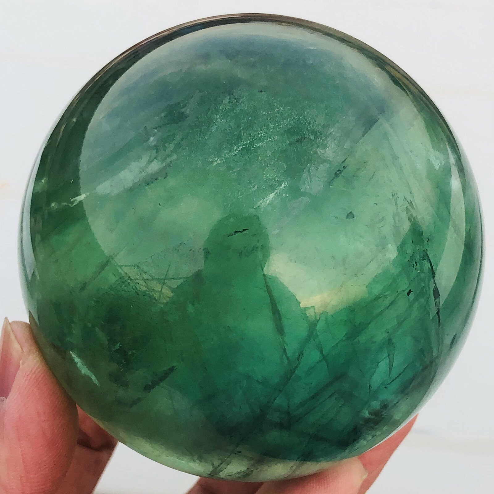 840g Natural Clear Green Rainbow Fluorite Crystal Sphere Healing Collection