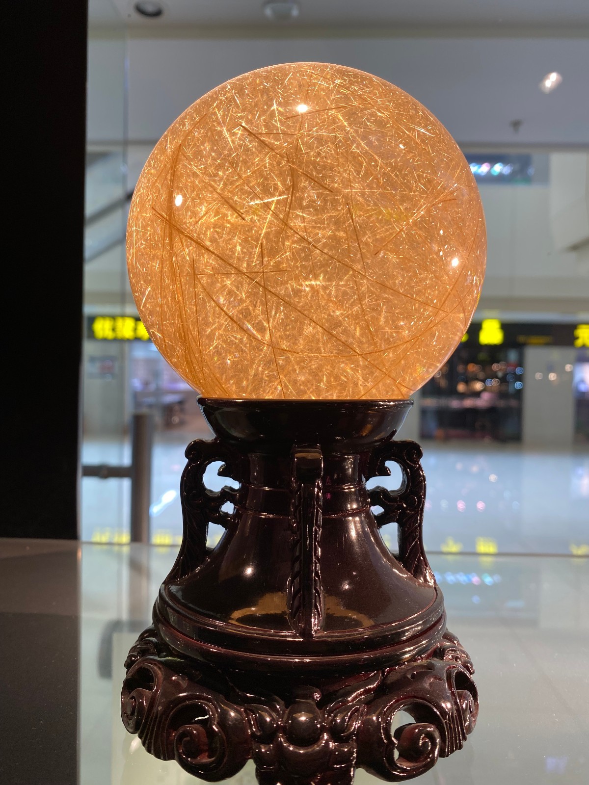 105mm Collect RARE Natural Rutilated Sphere Quartz Carved Crystal ball Energy