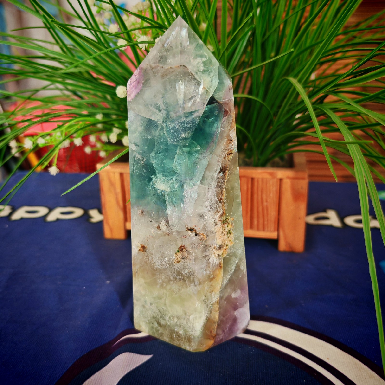 4.95LB Polishing and healing of natural colored fluorite crystal tower 2250g