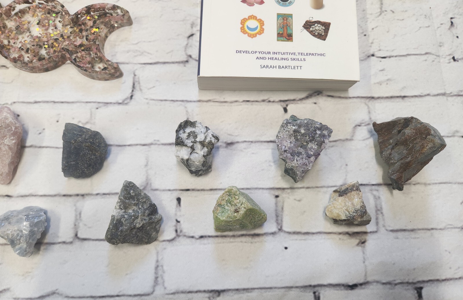 Crystal Book Psychic Powers Rough Crystal Lot Sage Smudge Stick Trinket Bowl