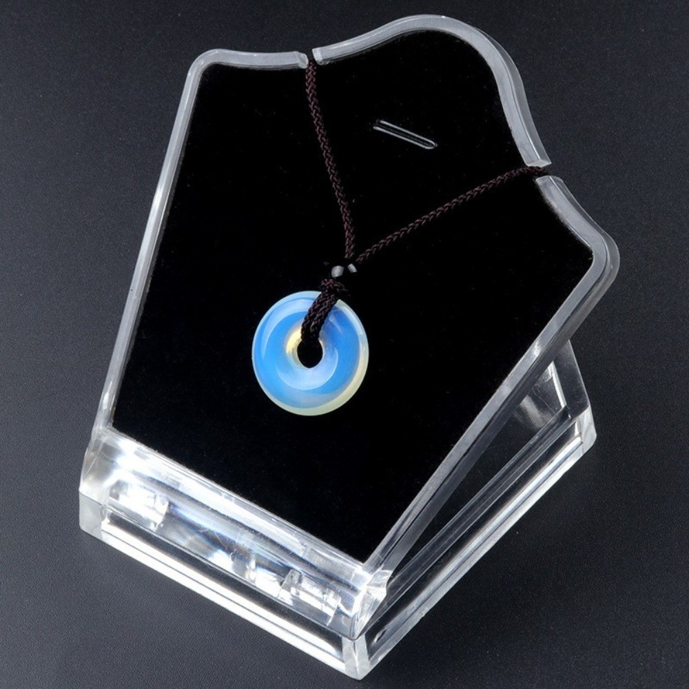 Crystal Agate Donut Pendant – Energy Healing Stone Ping An Kou Cord Necklace