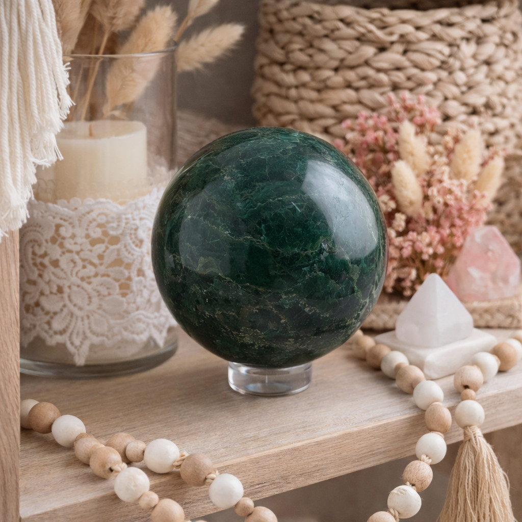 Natural Emerald Crystal Gemstone Sphere Healing Protection Housewarming Gift