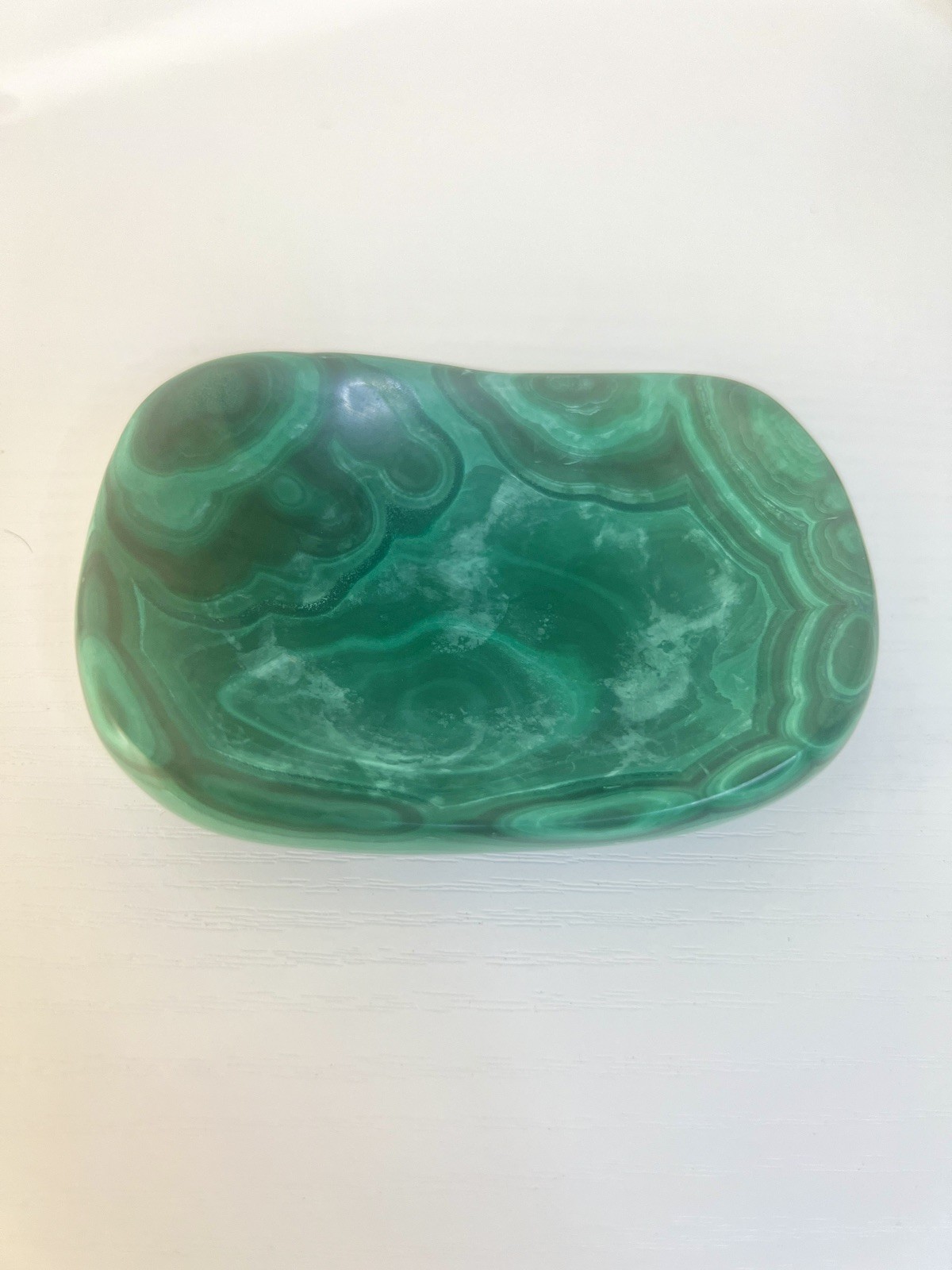 Natural Solid Malachite Stone Hand Carved Oval Dish 3.5”x2.5”
