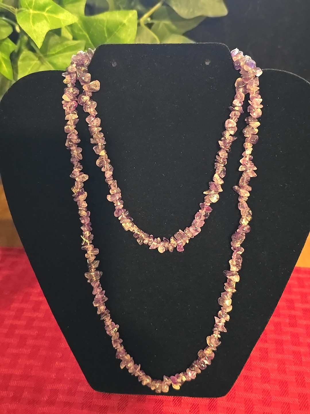 32″ Amethyst Gemstone Chip Necklace No Clasp Slip On