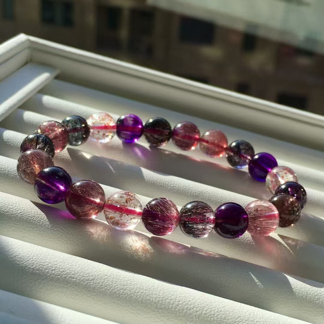 9mm Natural super rare seven Quartz Crystal Woman Bracelet gift AAAAA+
